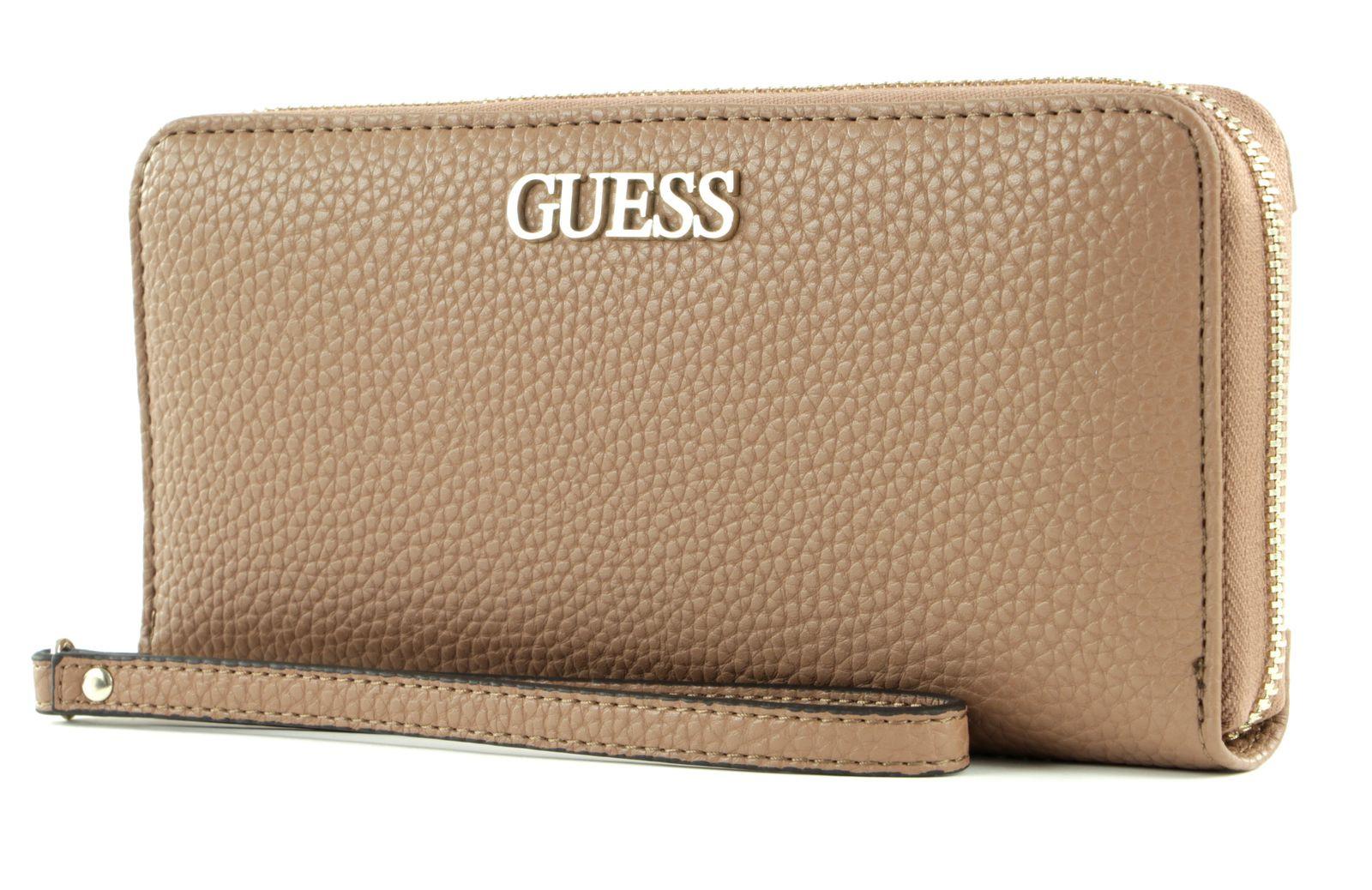 Guess Alby Large Zip Wallet — Luxury Beige Textile SLG for Women.